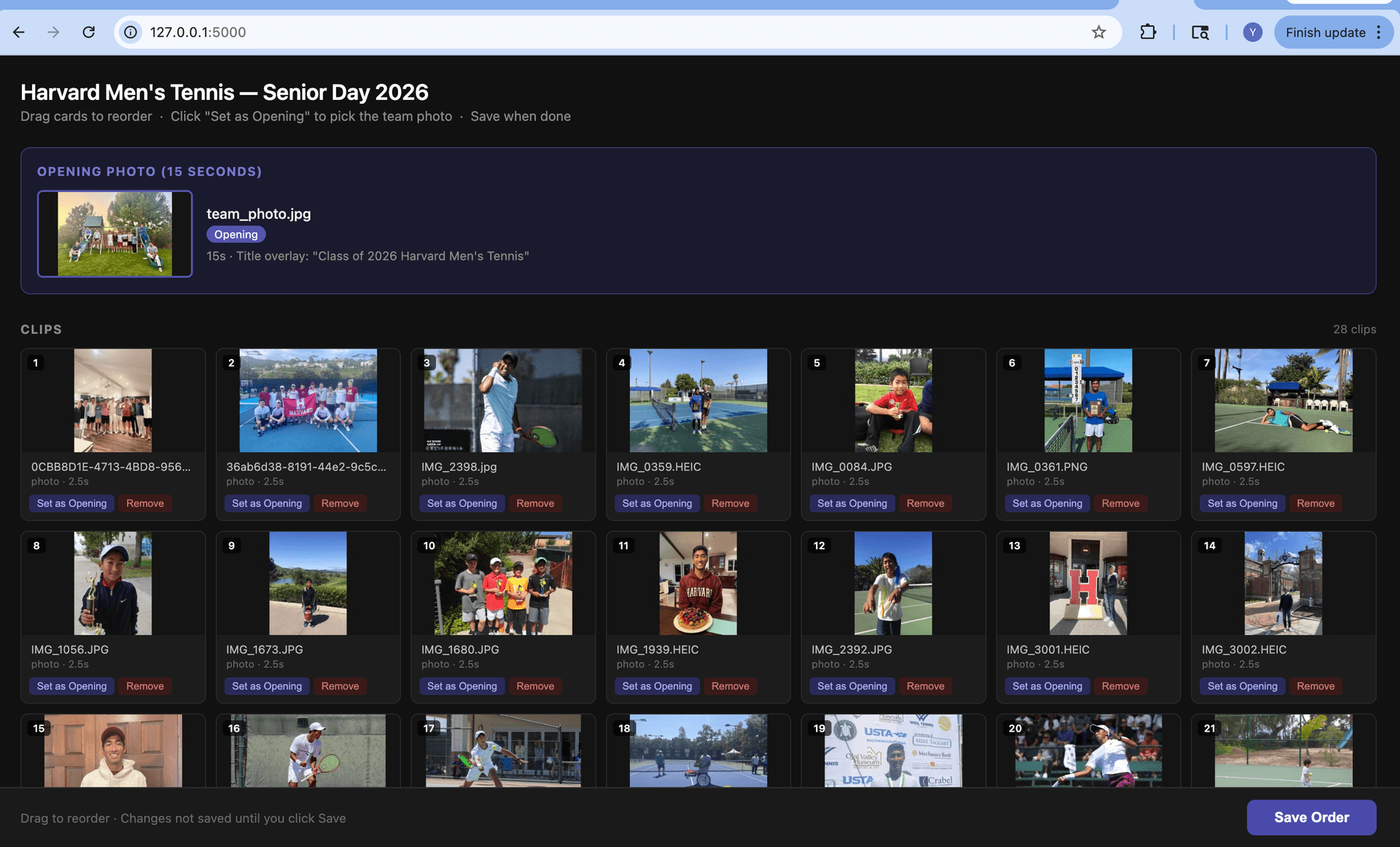 Locally hosted drag-and-drop photo ordering UI